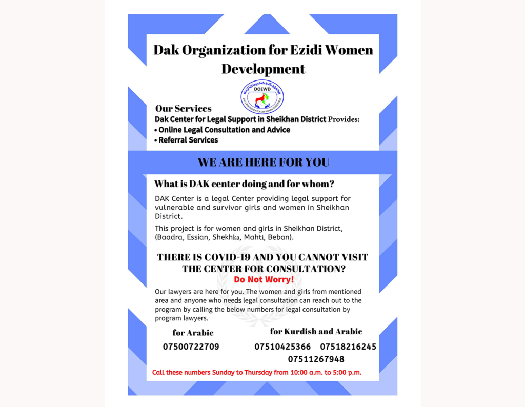 Flier explaining availability of legal services for women in Iraq